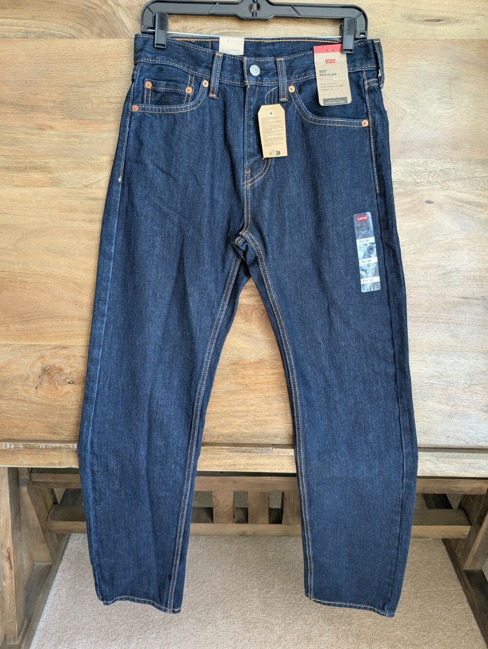 NWT Levi's 505 Jeans Mens 29x34 Blue Denim Dark Wash Regular Fit Straight Leg